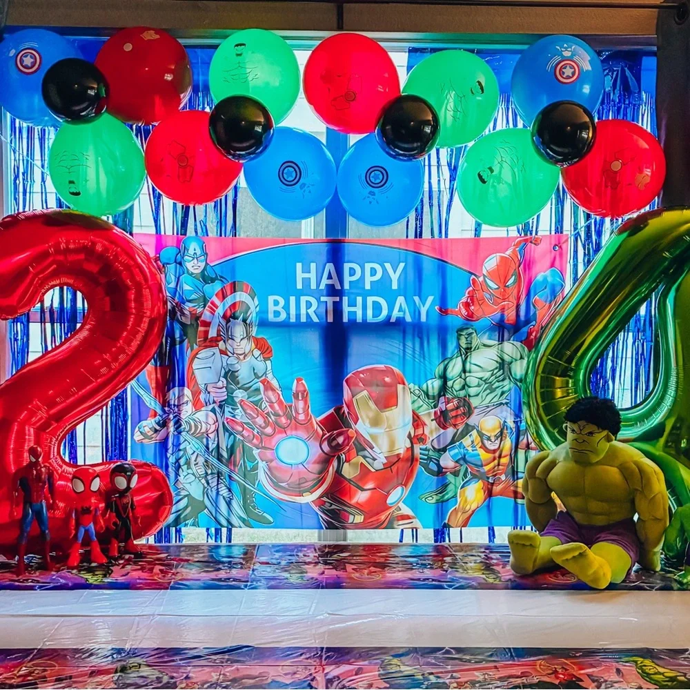 Marvel Avengers Birthday Banner backdrop background cake topper party set